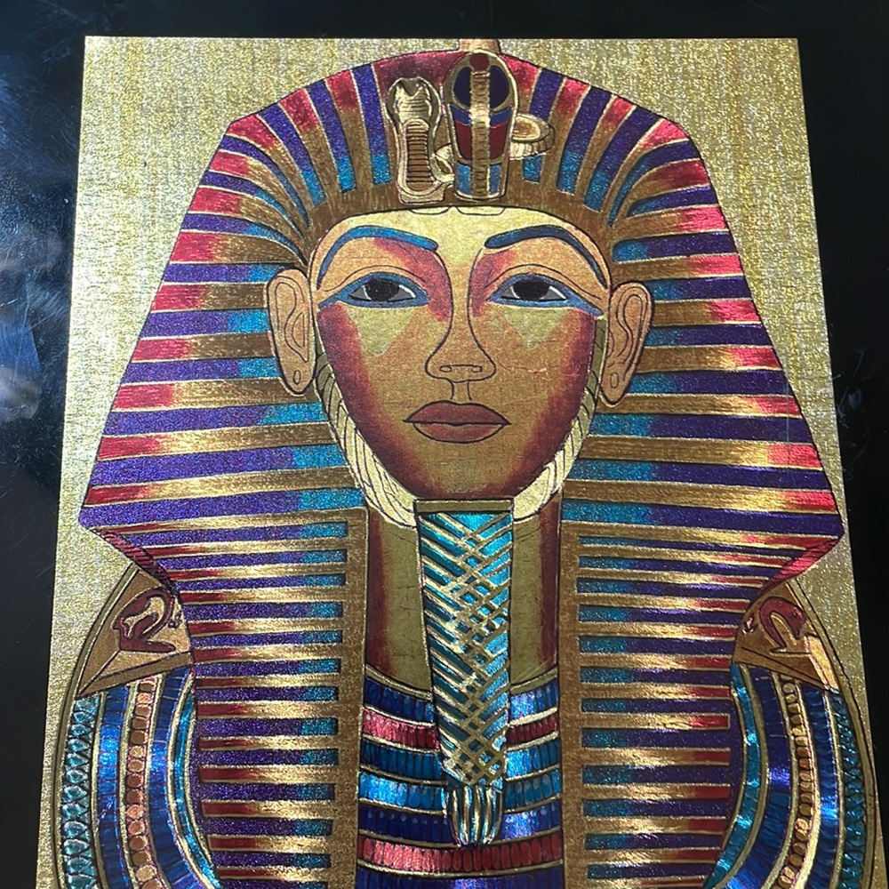 KING TUT Gold Mask 💛 Wood Frame Art Egypt Pharaoh Africa History Royalty Hiero - Picture 12 of 15